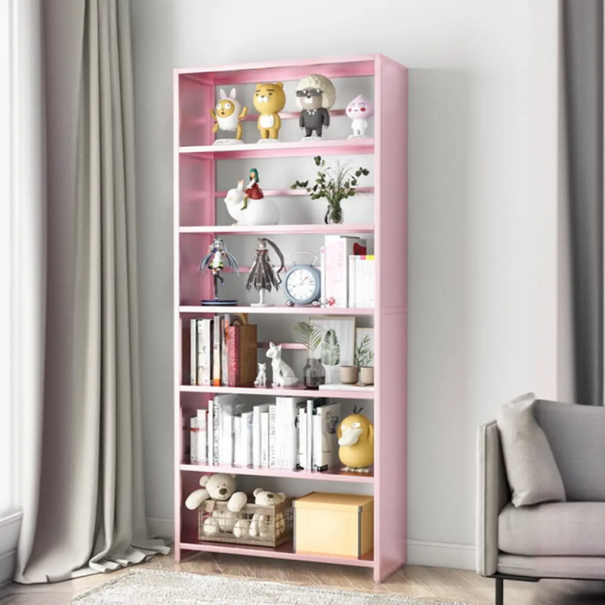 Stylish Open Back Alloy 6-Shelf Storage Bookshelf Black Image - 11