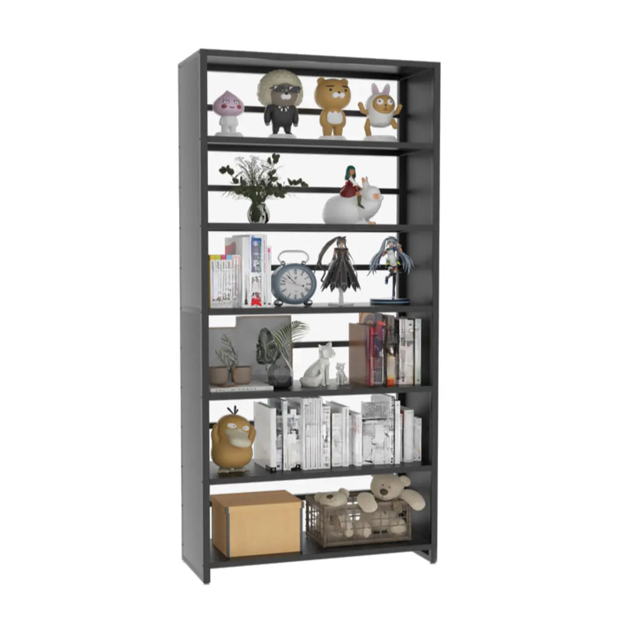 Stylish Open Back Alloy 6-Shelf Storage Bookshelf Black Image - 12