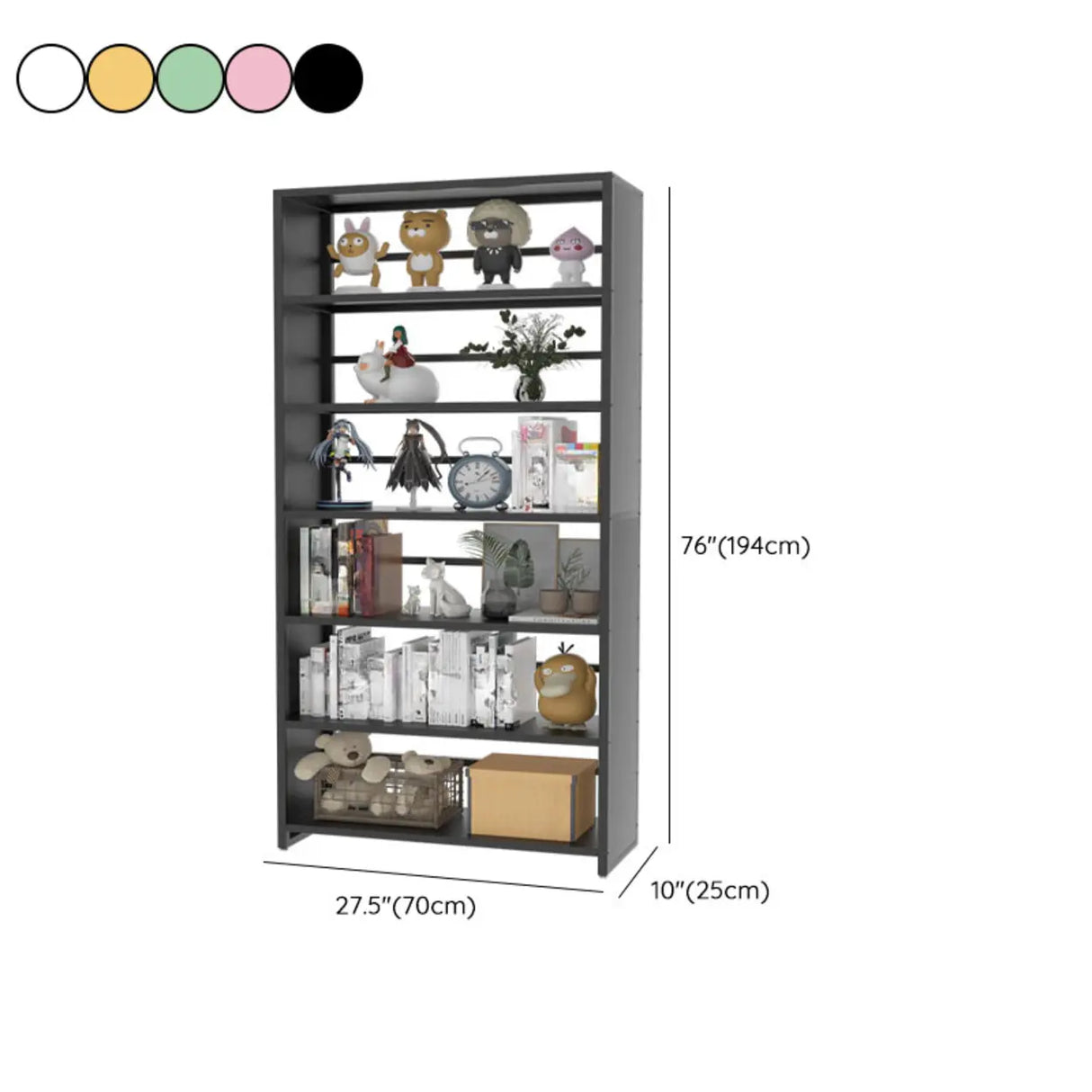 Stylish Open Back Alloy 6-Shelf Storage Bookshelf Black Image - 15