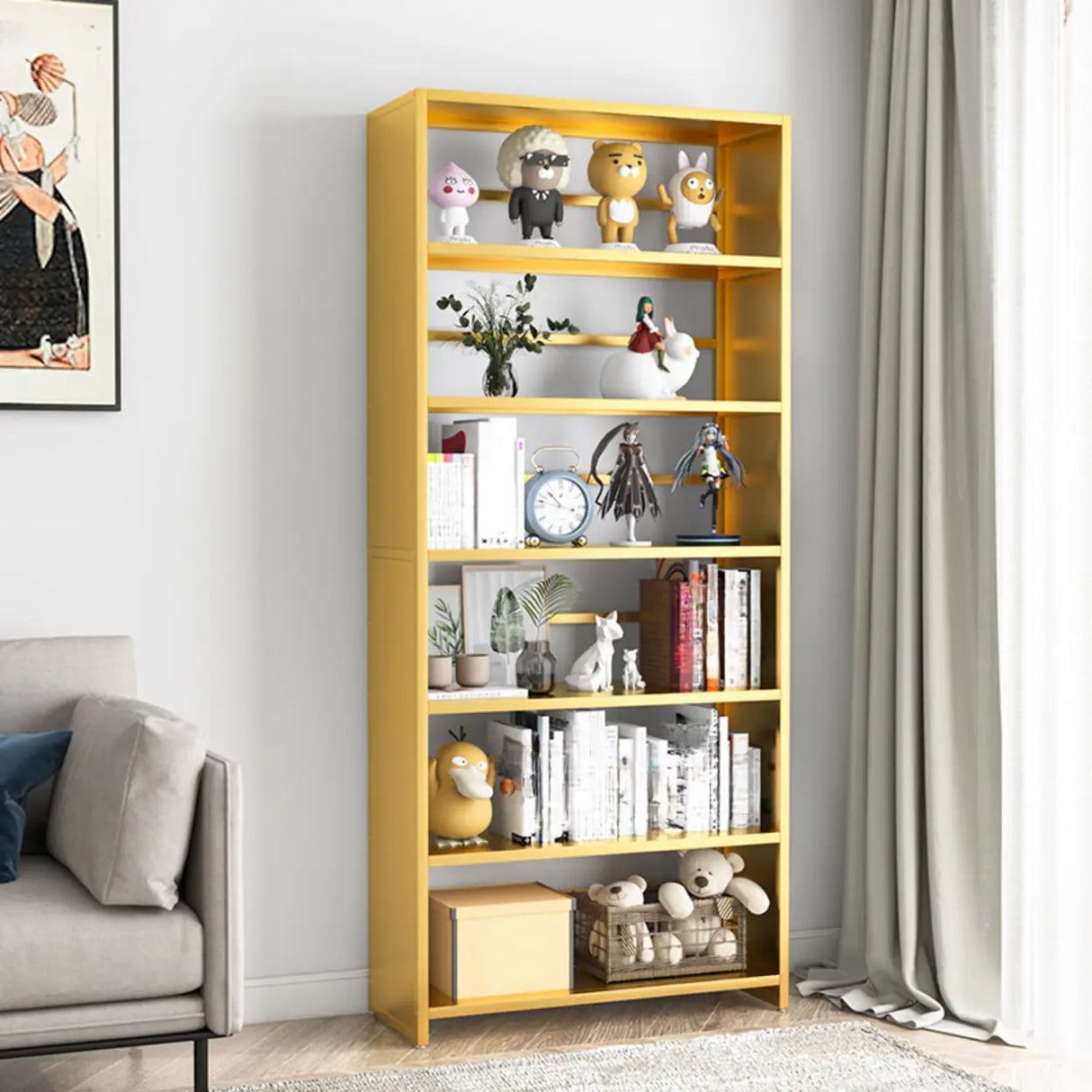 Stylish Open Back Alloy 6-Shelf Storage Bookshelf Black Image - 2