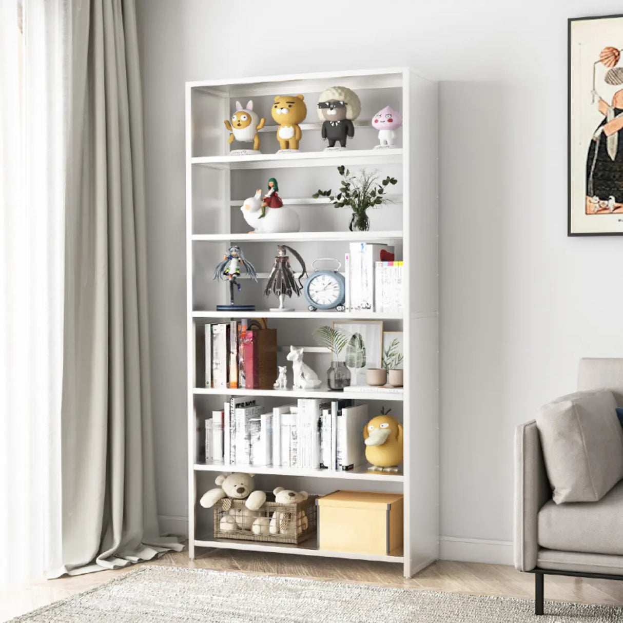 Stylish Open Back Alloy 6-Shelf Storage Bookshelf Black Image - 3