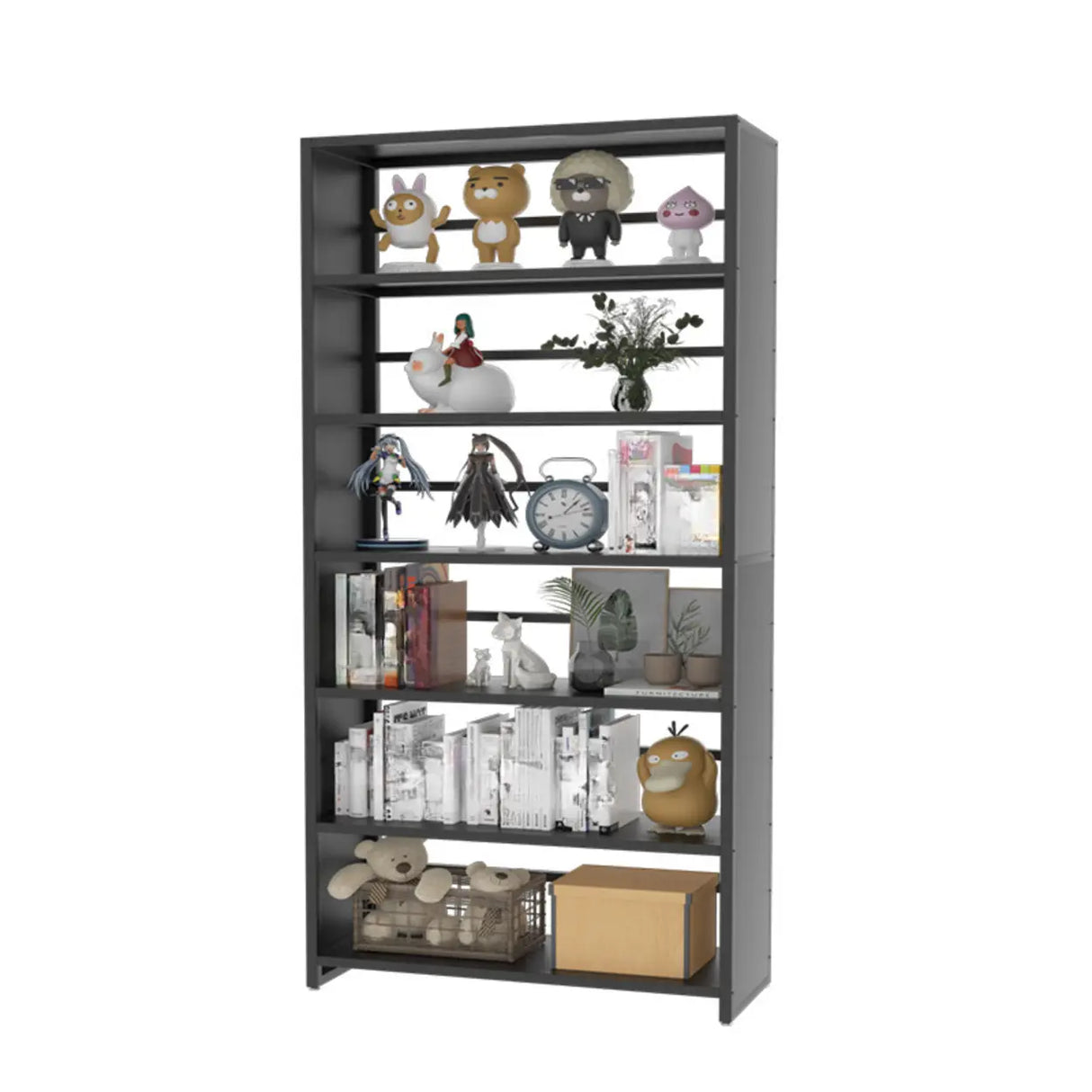 Stylish Open Back Alloy 6-Shelf Storage Bookshelf Black Image - 5