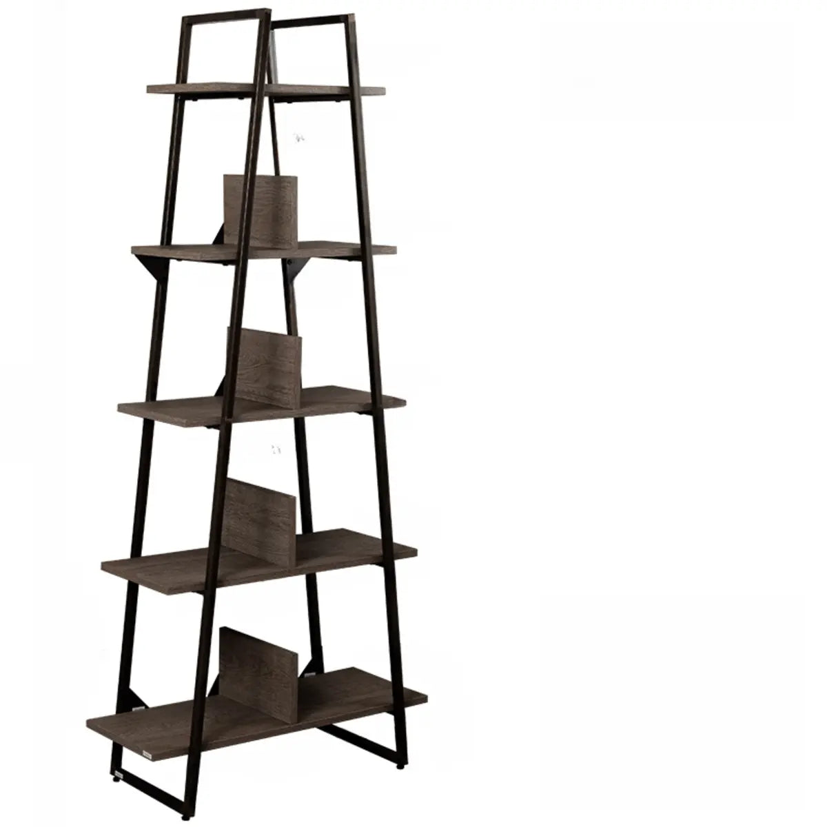 Stylish Open Ladder Alloy 5 Wooden Shelves Bookshelf Image - 6