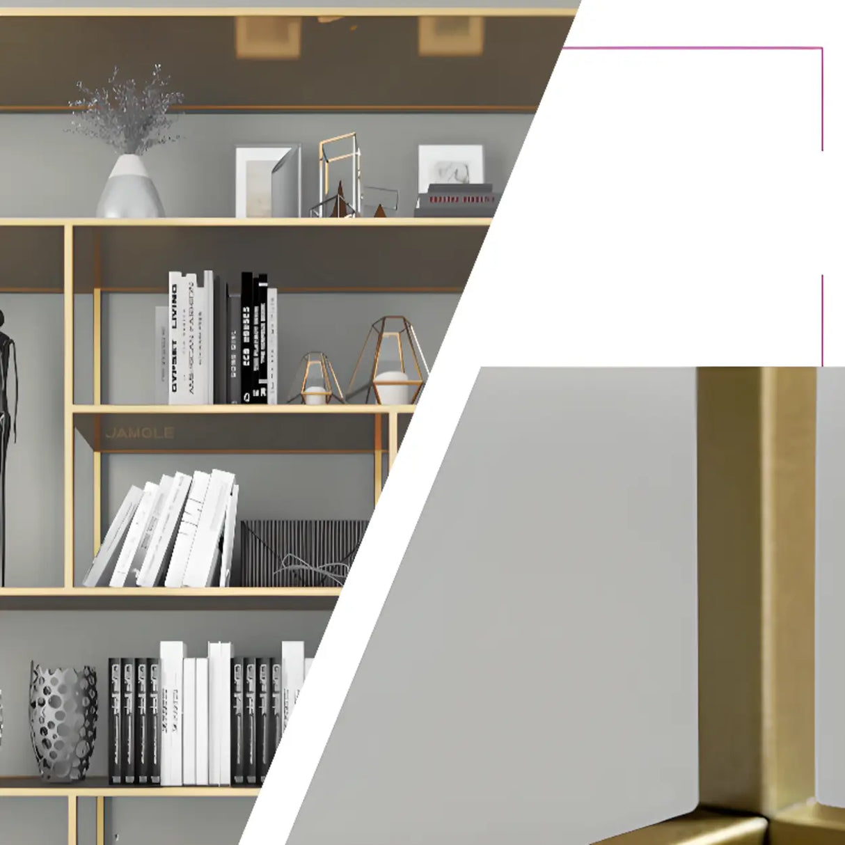 Stylish Open Oval Metal Frame Display Bookshelf Gold Image - 12