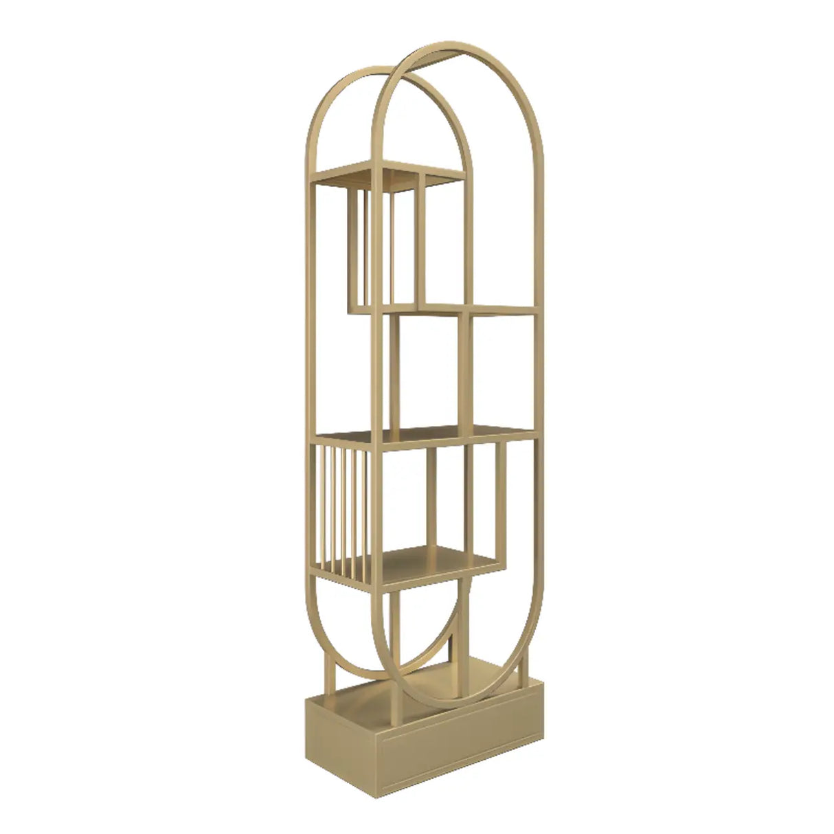 Stylish Open Oval Metal Frame Display Bookshelf Gold Image - 2