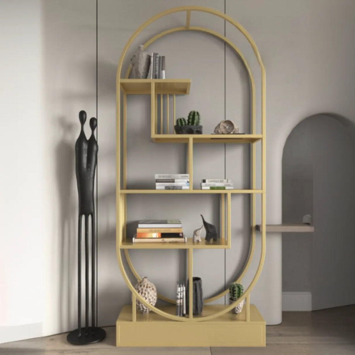 Stylish Open Oval Metal Frame Display Bookshelf Gold Image - 4