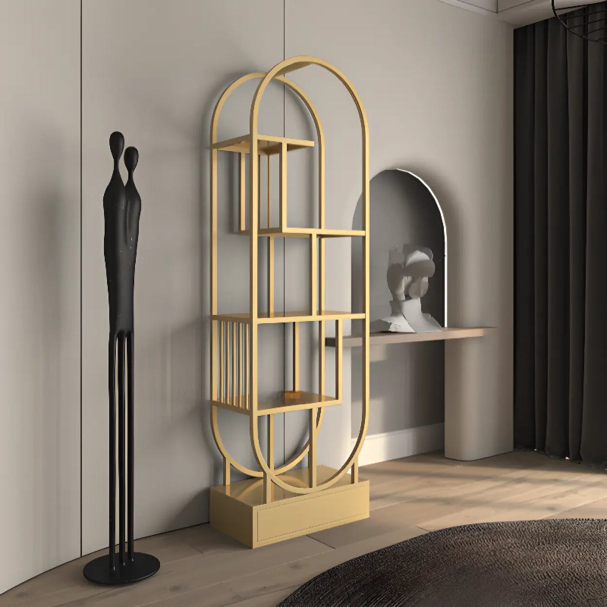 Stylish Open Oval Metal Frame Display Bookshelf Gold Image - 8