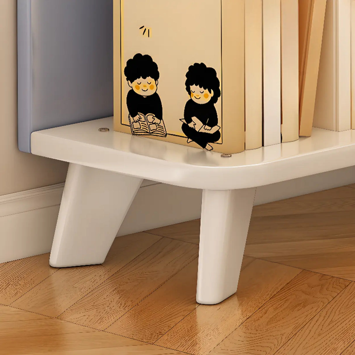 Stylish Open Wood Curved Corner Storage Bookcase White Image - 10