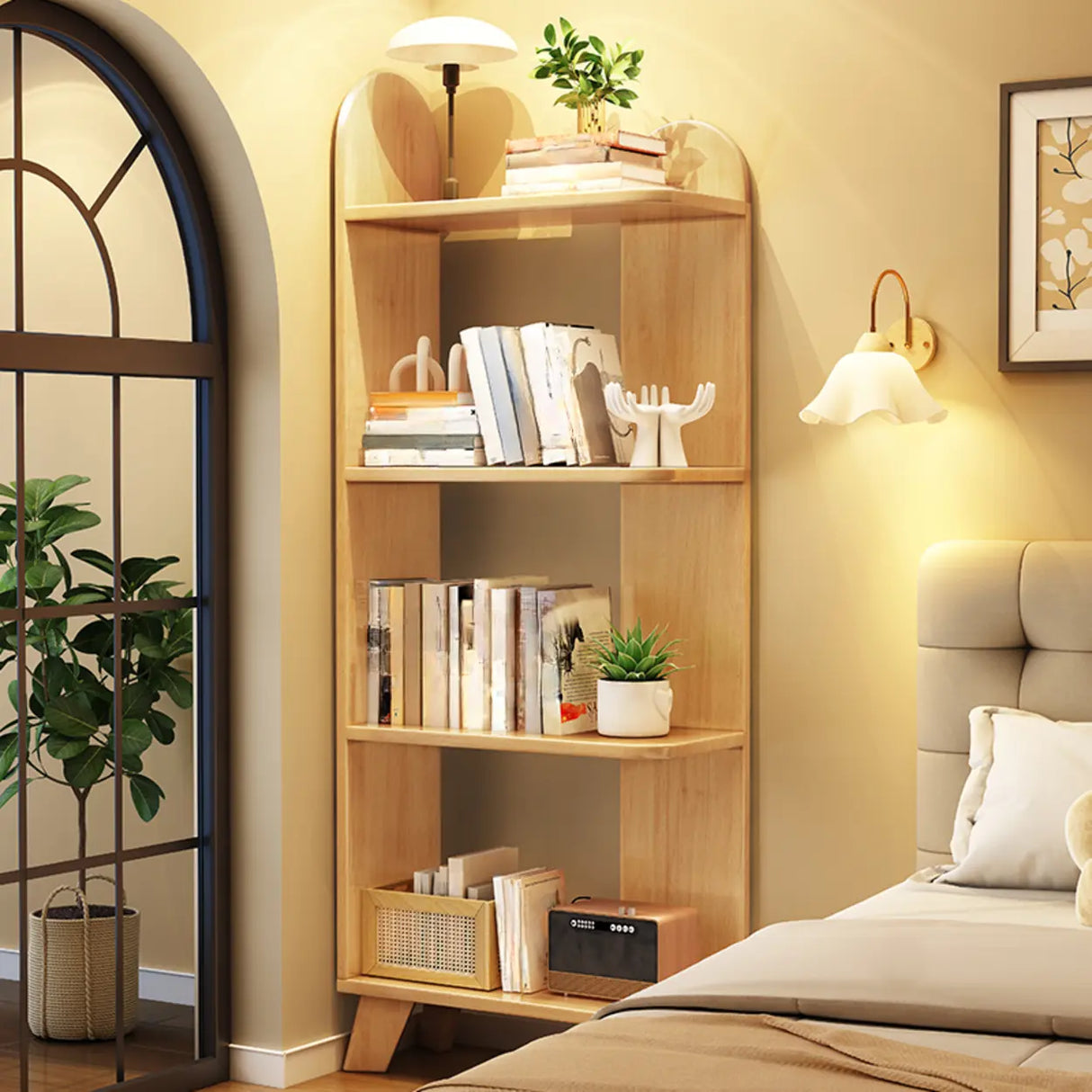 Stylish Open Wood Curved Corner Storage Bookcase White Image - 15