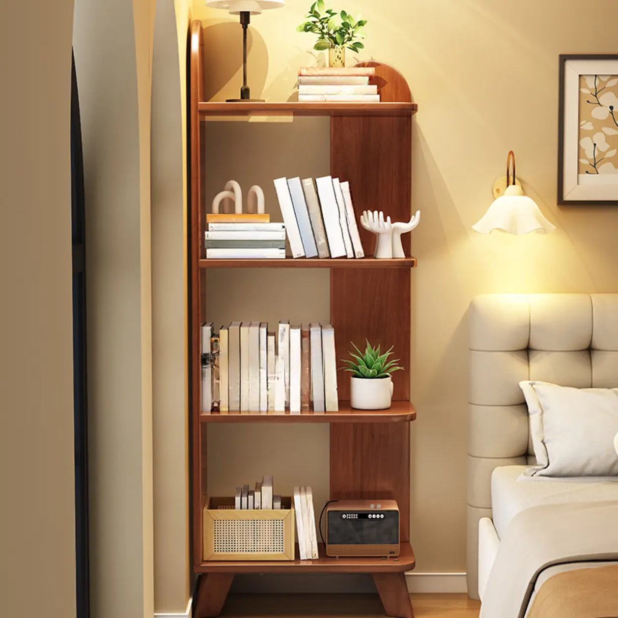Stylish Open Wood Curved Corner Storage Bookcase White Image - 16