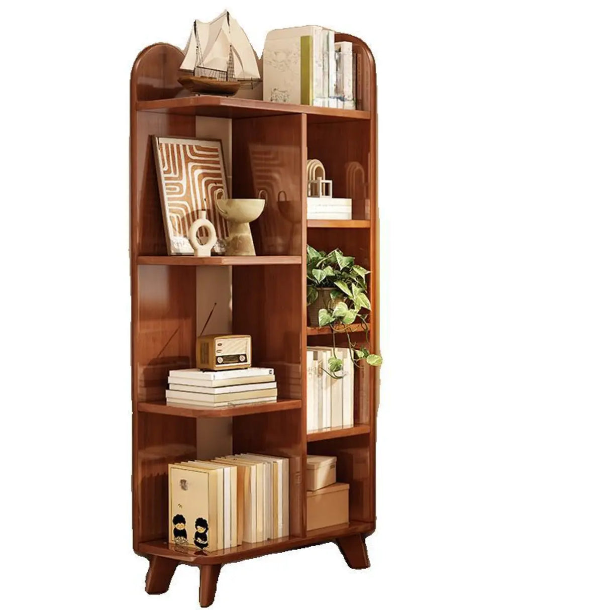 Stylish Open Wood Curved Corner Storage Bookcase White Image - 5