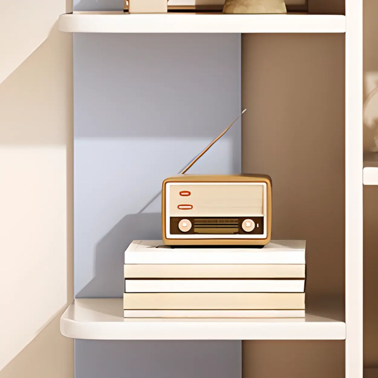 Stylish Open Wood Curved Corner Storage Bookcase White Image - 6