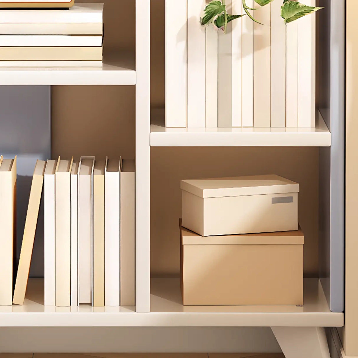 Stylish Open Wood Curved Corner Storage Bookcase White Image - 7