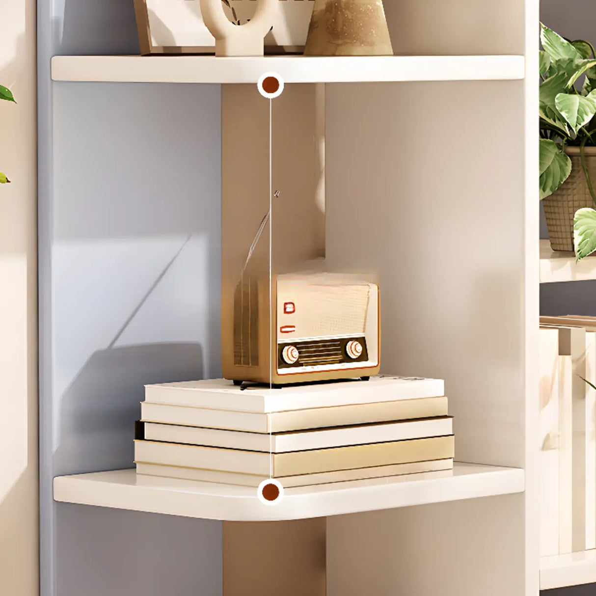 Stylish Open Wood Curved Corner Storage Bookcase White Image - 8