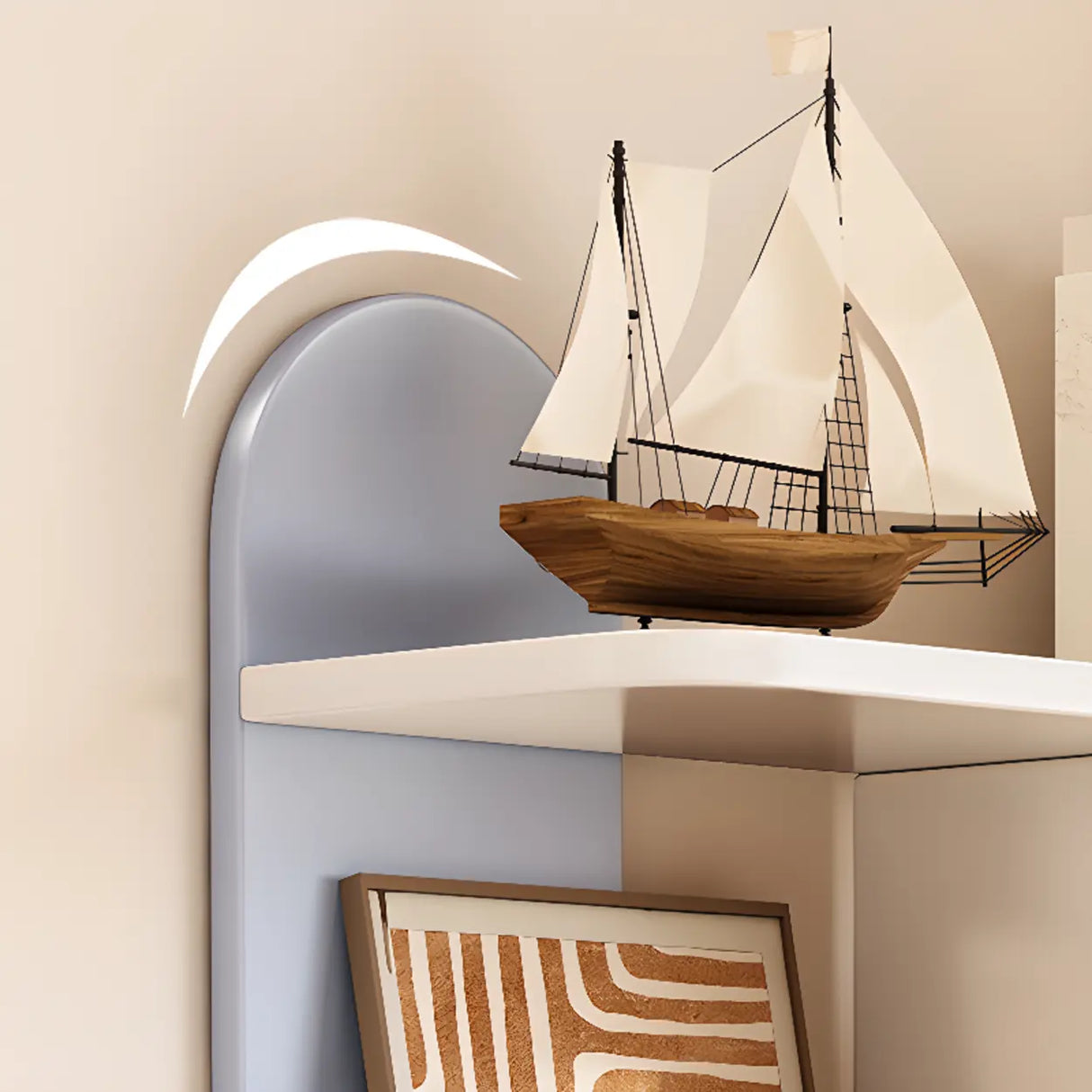 Stylish Open Wood Curved Corner Storage Bookcase White Image - 9