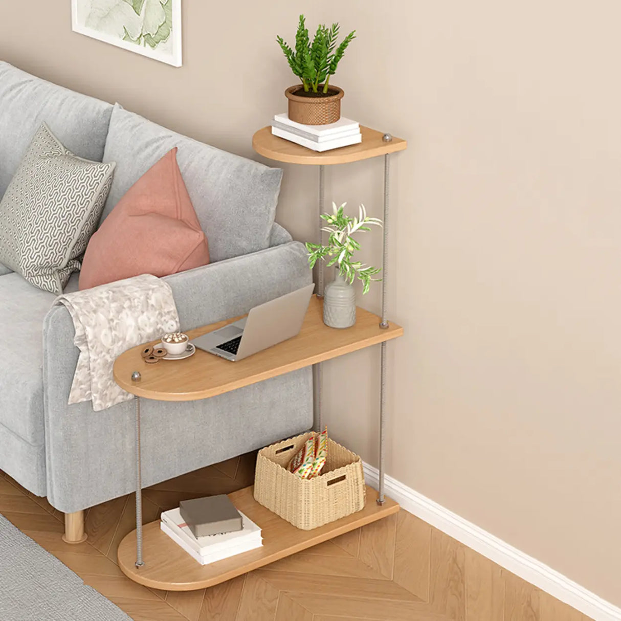 Stylish Oval 3-Tiers Shelves Wood Plant Stand Image - 1