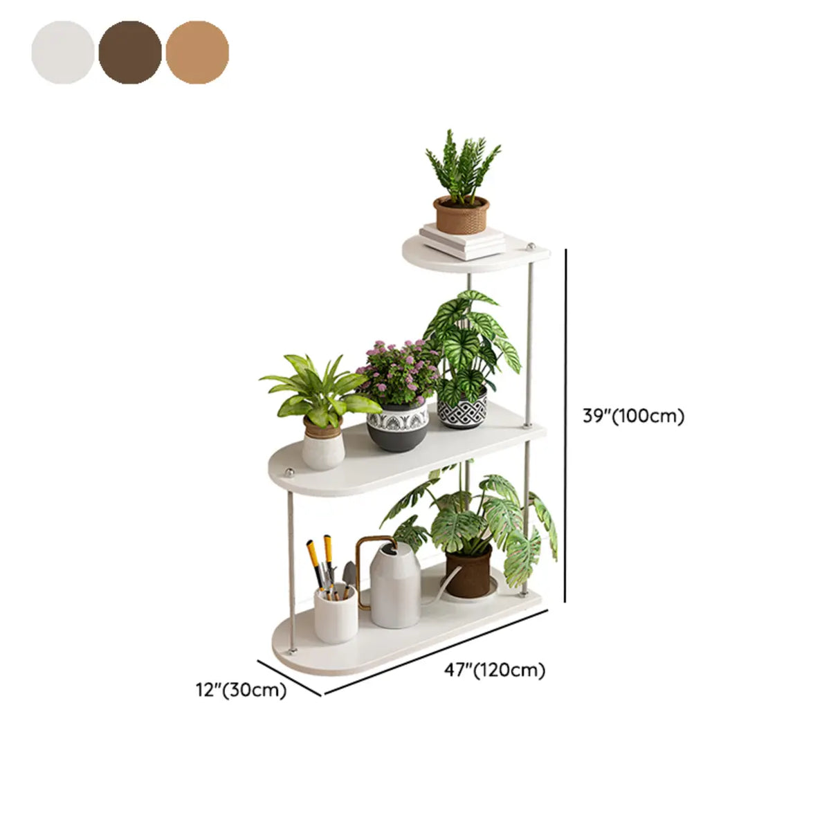 Stylish Oval 3-Tiers Shelves Wood Plant Stand Image - 11