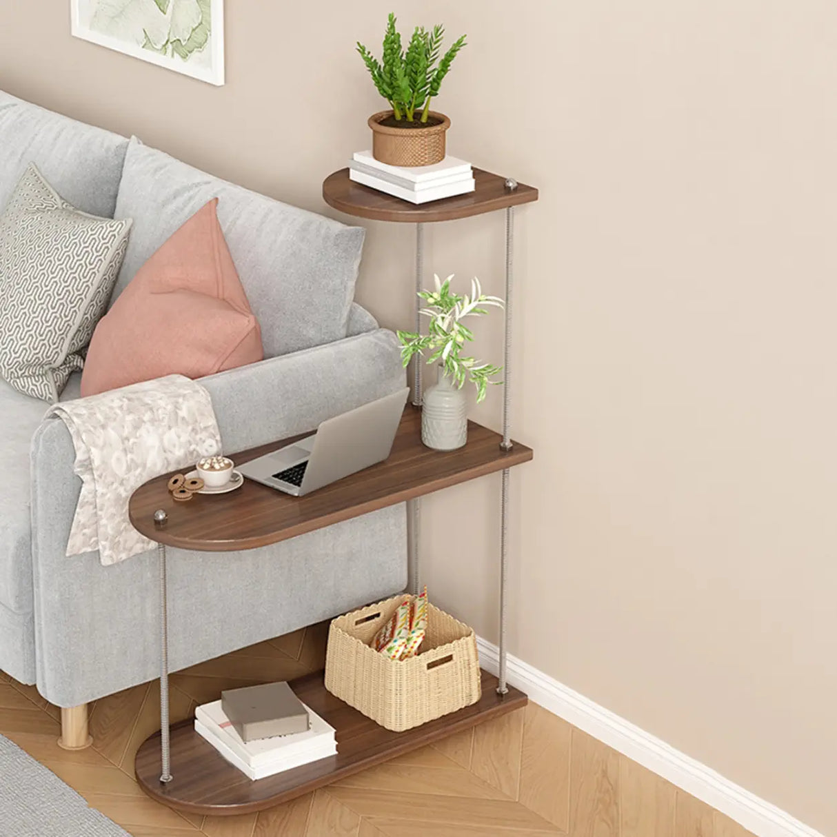 Stylish Oval 3-Tiers Shelves Wood Plant Stand Image - 2