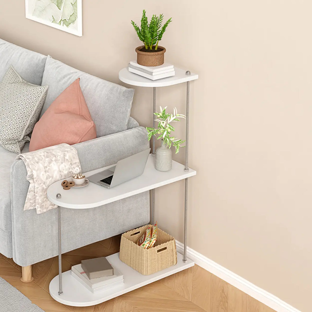 Stylish Oval 3-Tiers Shelves Wood Plant Stand Image - 3