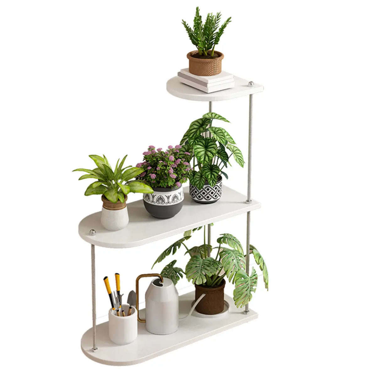 Stylish Oval 3-Tiers Shelves Wood Plant Stand Image - 5