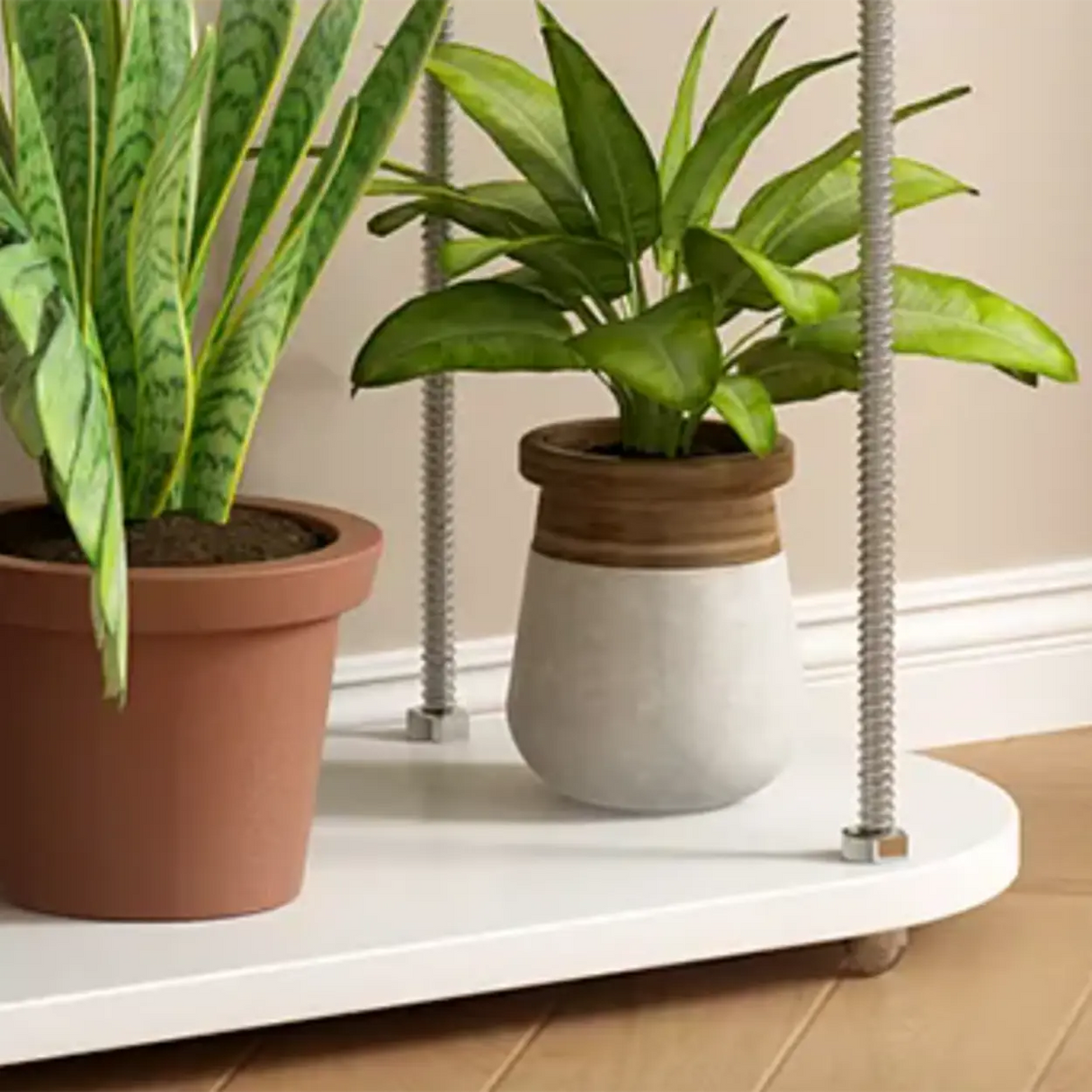 Stylish Oval 3-Tiers Shelves Wood Plant Stand Image - 7