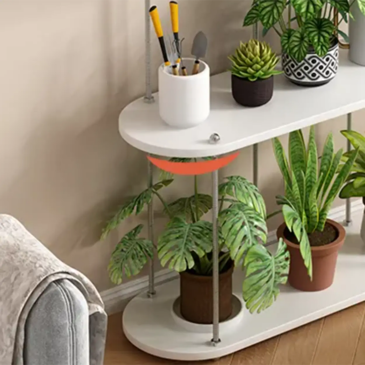 Stylish Oval 3-Tiers Shelves Wood Plant Stand Image - 8