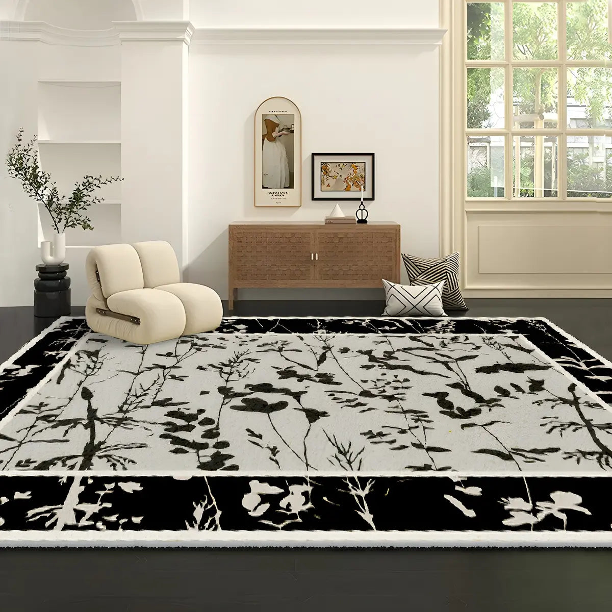 Stylish Rectangular Floral Cotton Blends Area Rug Image - 11