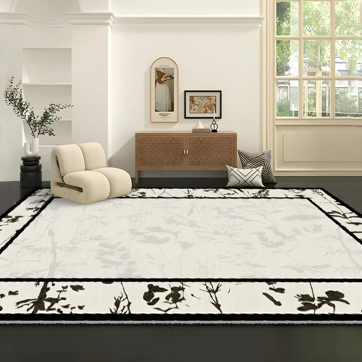 Stylish Rectangular Floral Cotton Blends Area Rug Image - 2