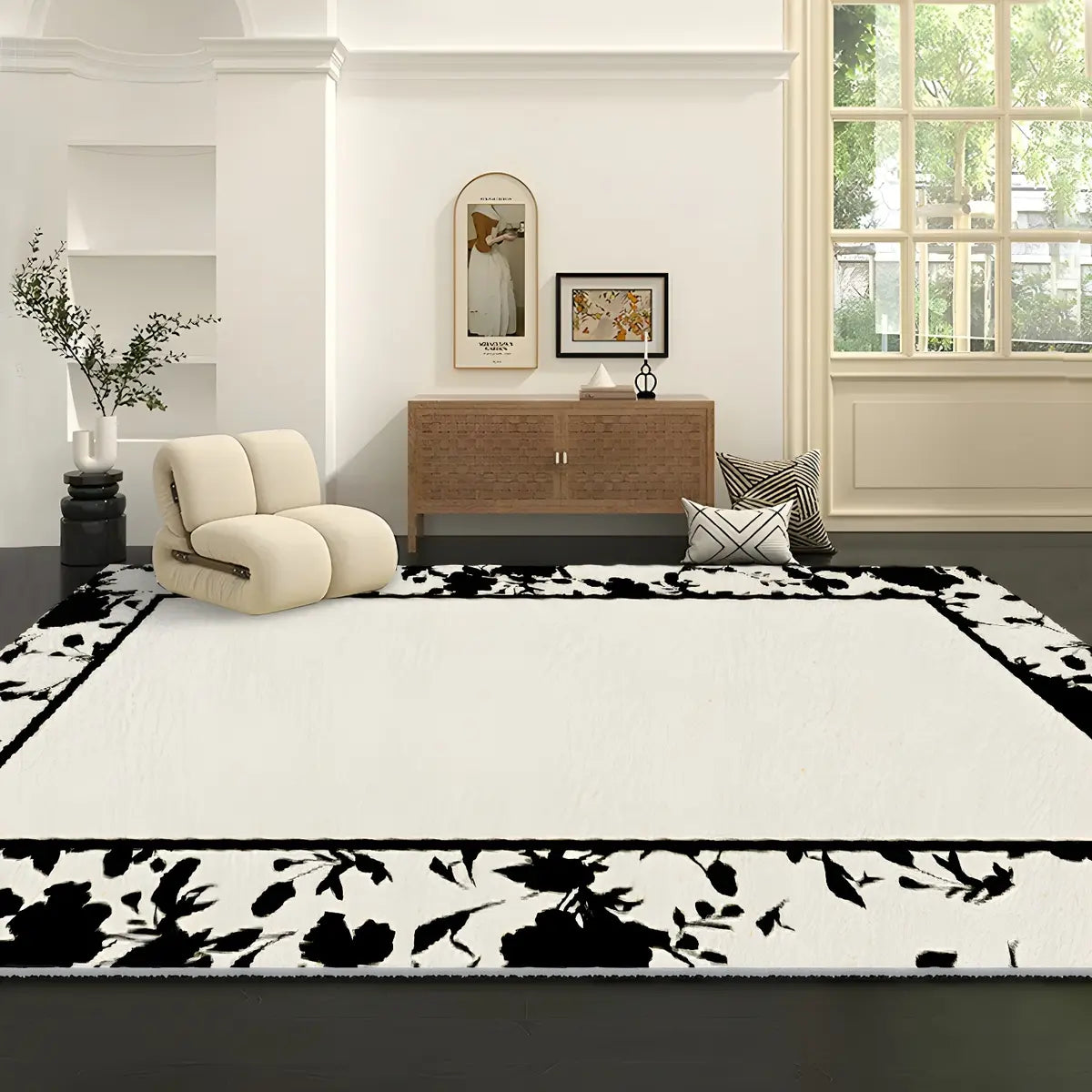 Stylish Rectangular Floral Cotton Blends Area Rug Image - 3