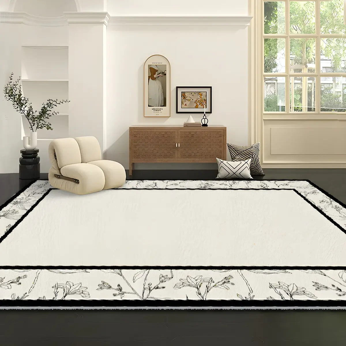 Stylish Rectangular Floral Cotton Blends Area Rug Image - 5