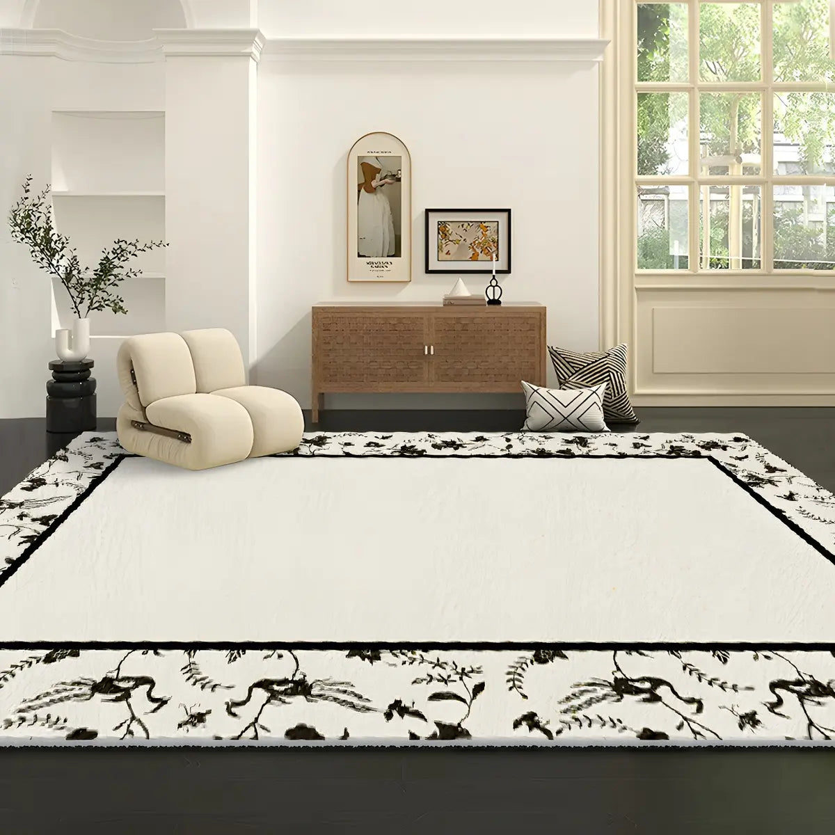 Stylish Rectangular Floral Cotton Blends Area Rug Image - 7