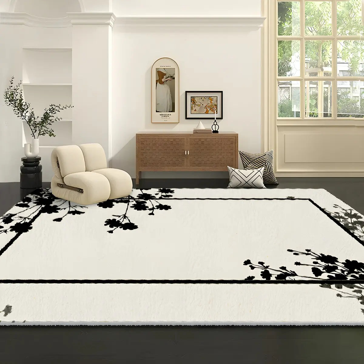 Stylish Rectangular Floral Cotton Blends Area Rug Image - 9