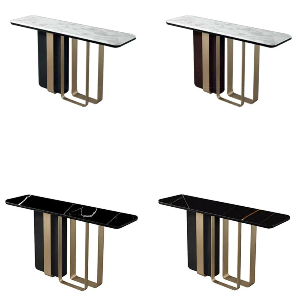Stylish Rectangular Marble Top Iron Base Console Table Image - 10