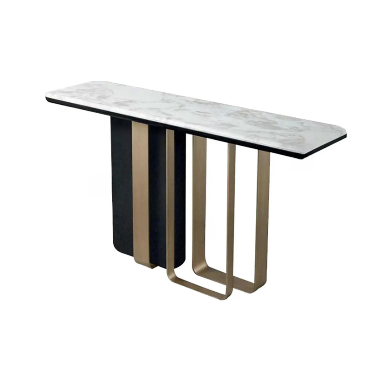 Stylish Rectangular Marble Top Iron Base Console Table Image - 11