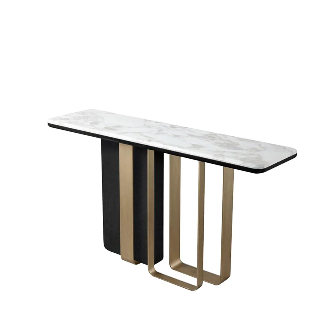 Stylish Rectangular Marble Top Iron Base Console Table Image - 2