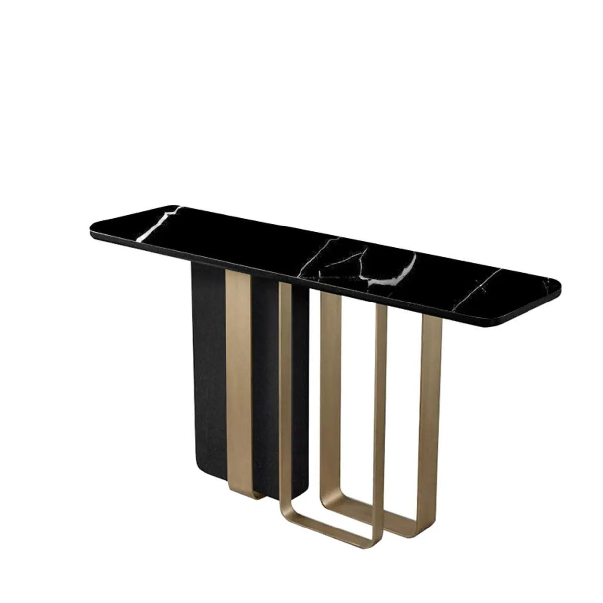 Stylish Rectangular Marble Top Iron Base Console Table Image - 3