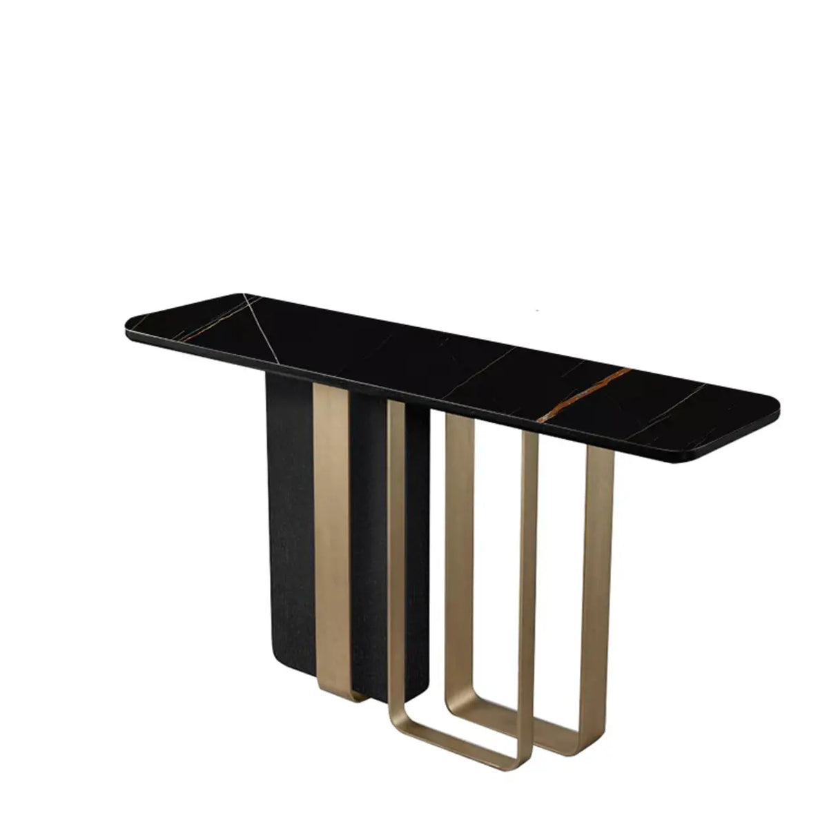 Stylish Rectangular Marble Top Iron Base Console Table Image - 5