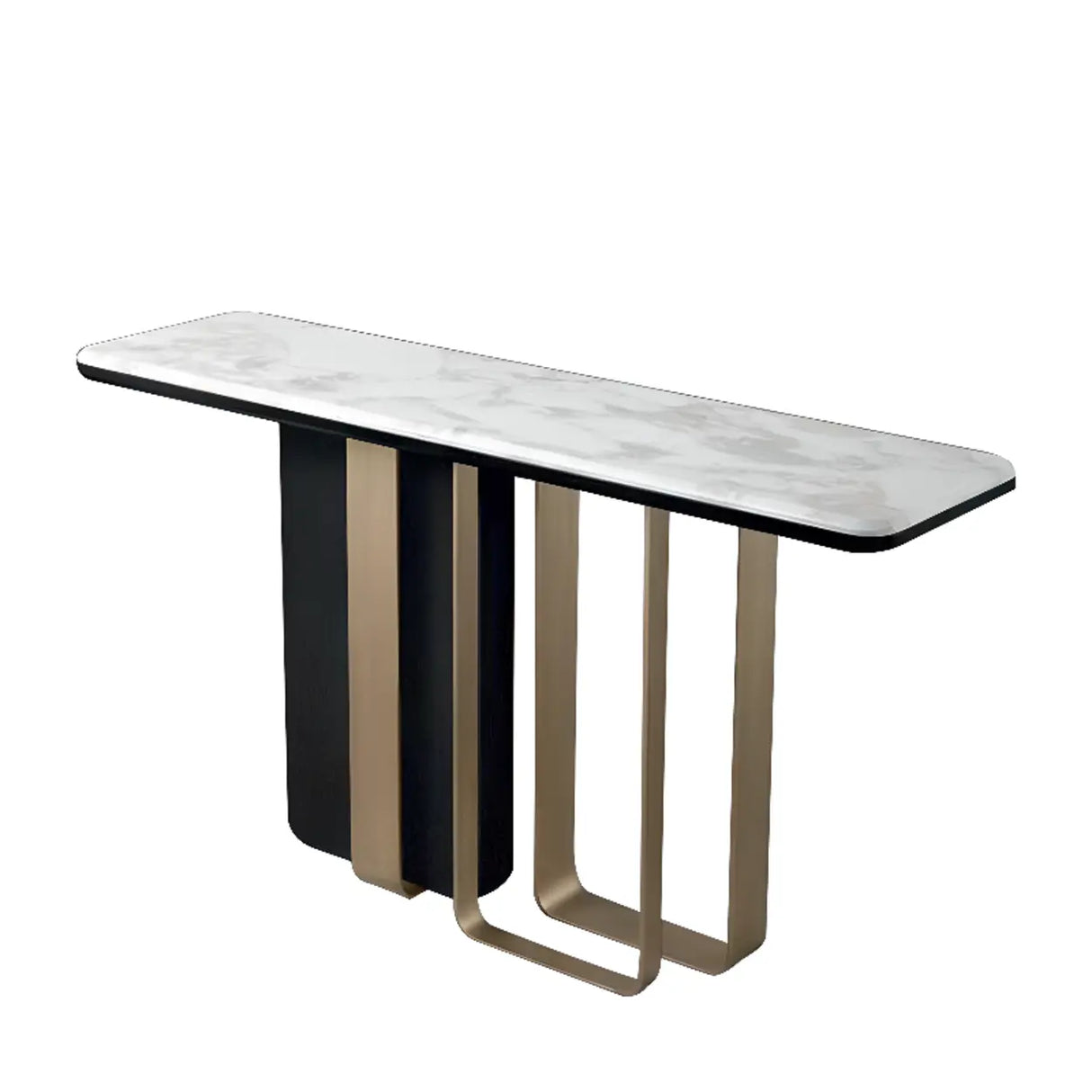 Stylish Rectangular Marble Top Iron Base Console Table Image - 8