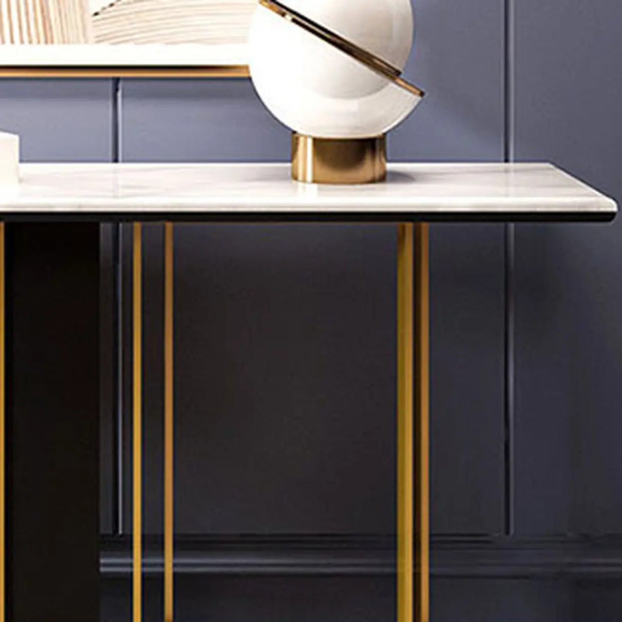 Stylish Rectangular Marble Top Iron Base Console Table Image - 9