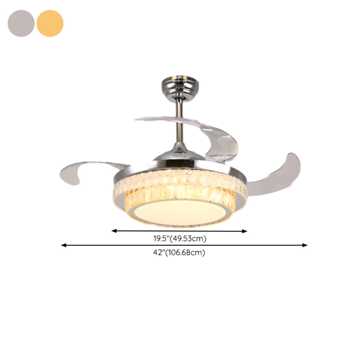Stylish Retractable Blade Crystal Ceiling Fan Light