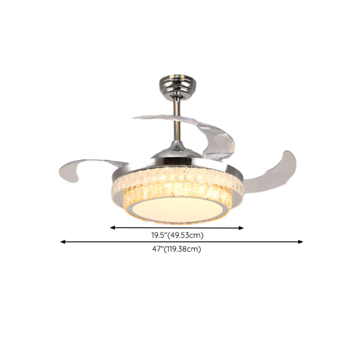 Stylish Retractable Blade Crystal Ceiling Fan Light Image - 16