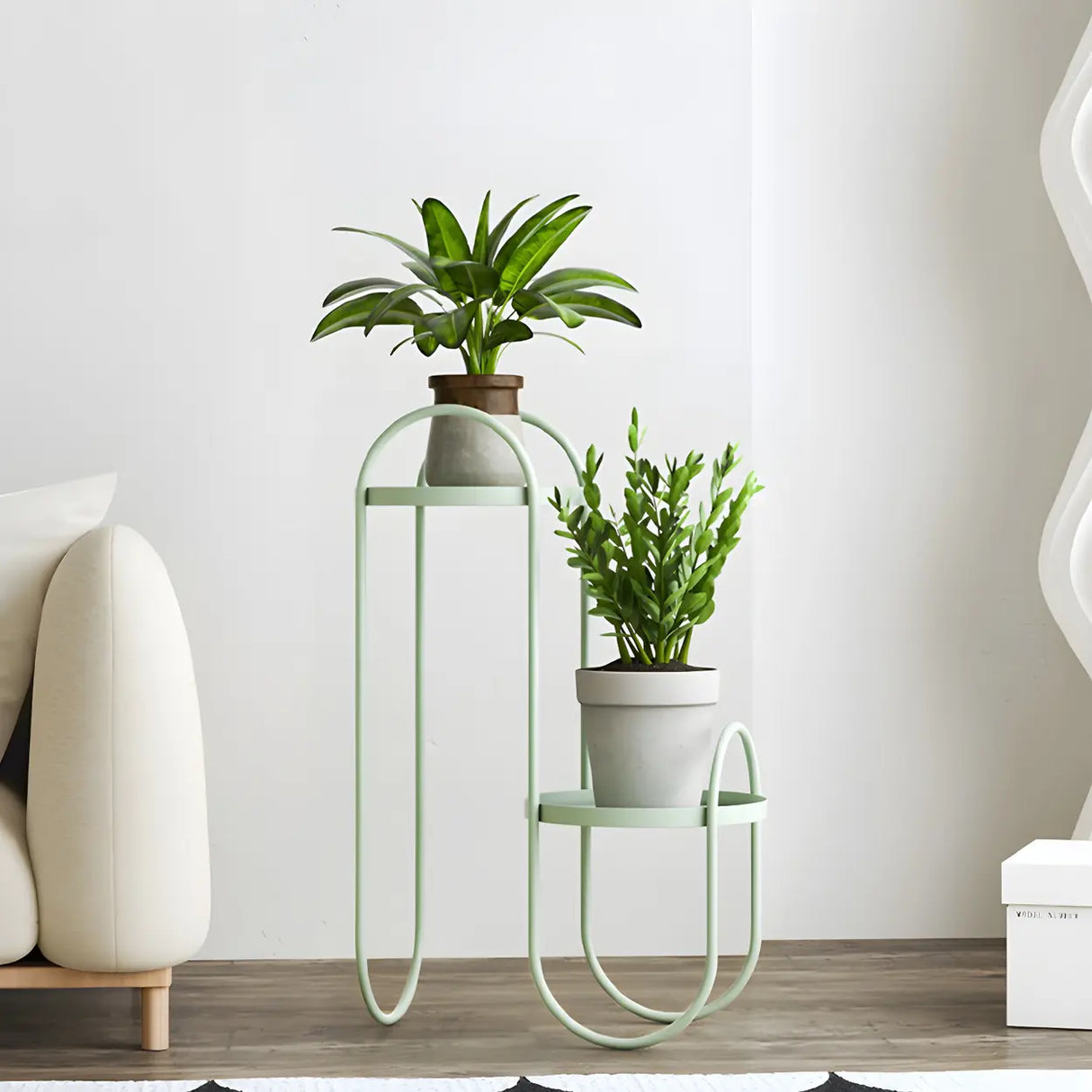 Stylish Round Metal 2 Tiers Black Sled Base Plant Stand Image - 4