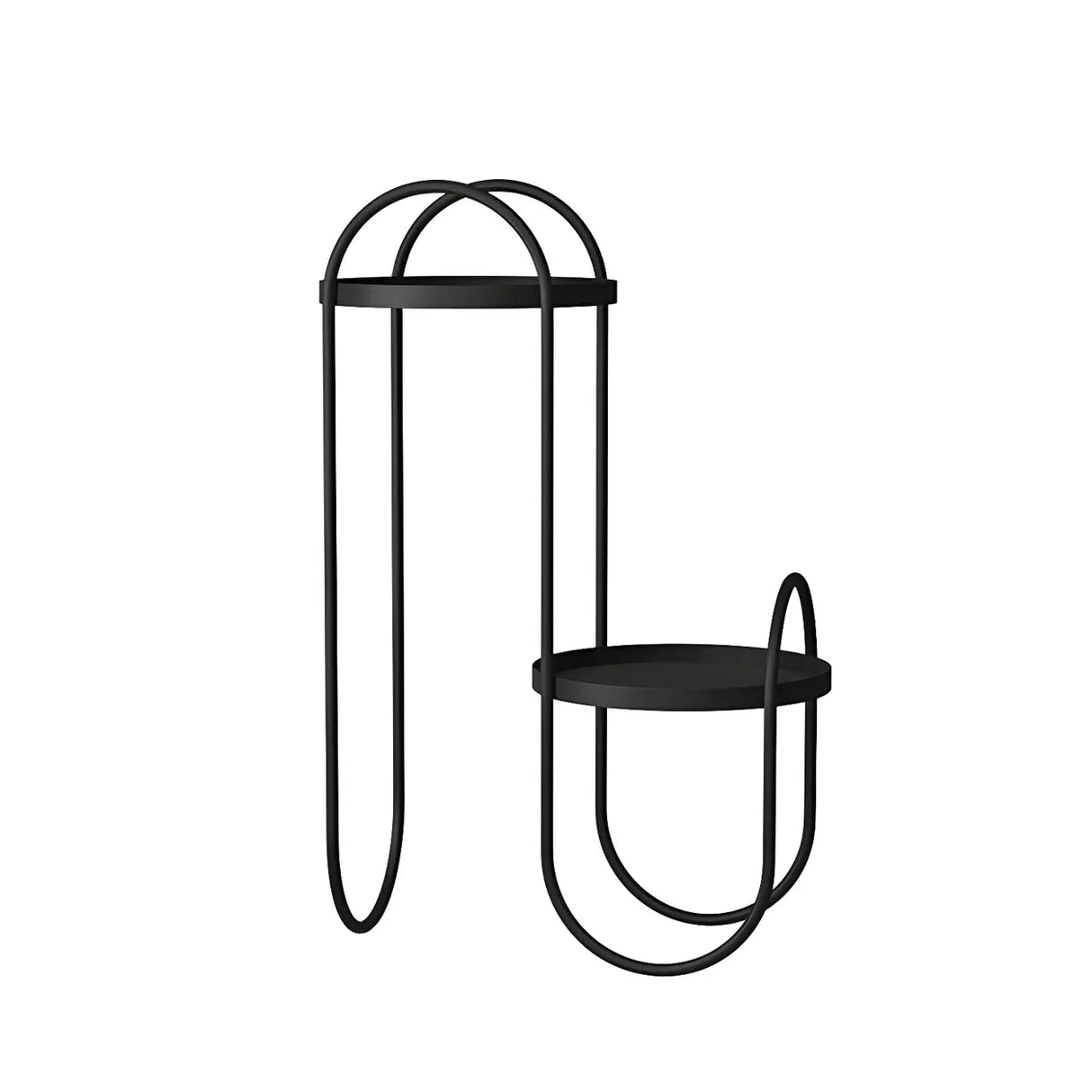 Stylish Round Metal 2 Tiers Black Sled Base Plant Stand Image - 5