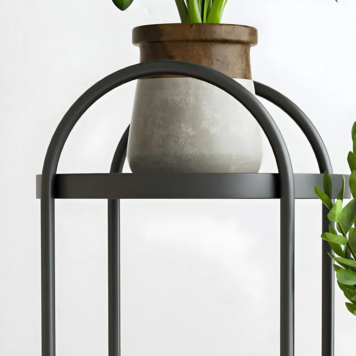 Stylish Round Metal 2 Tiers Black Sled Base Plant Stand Image - 6