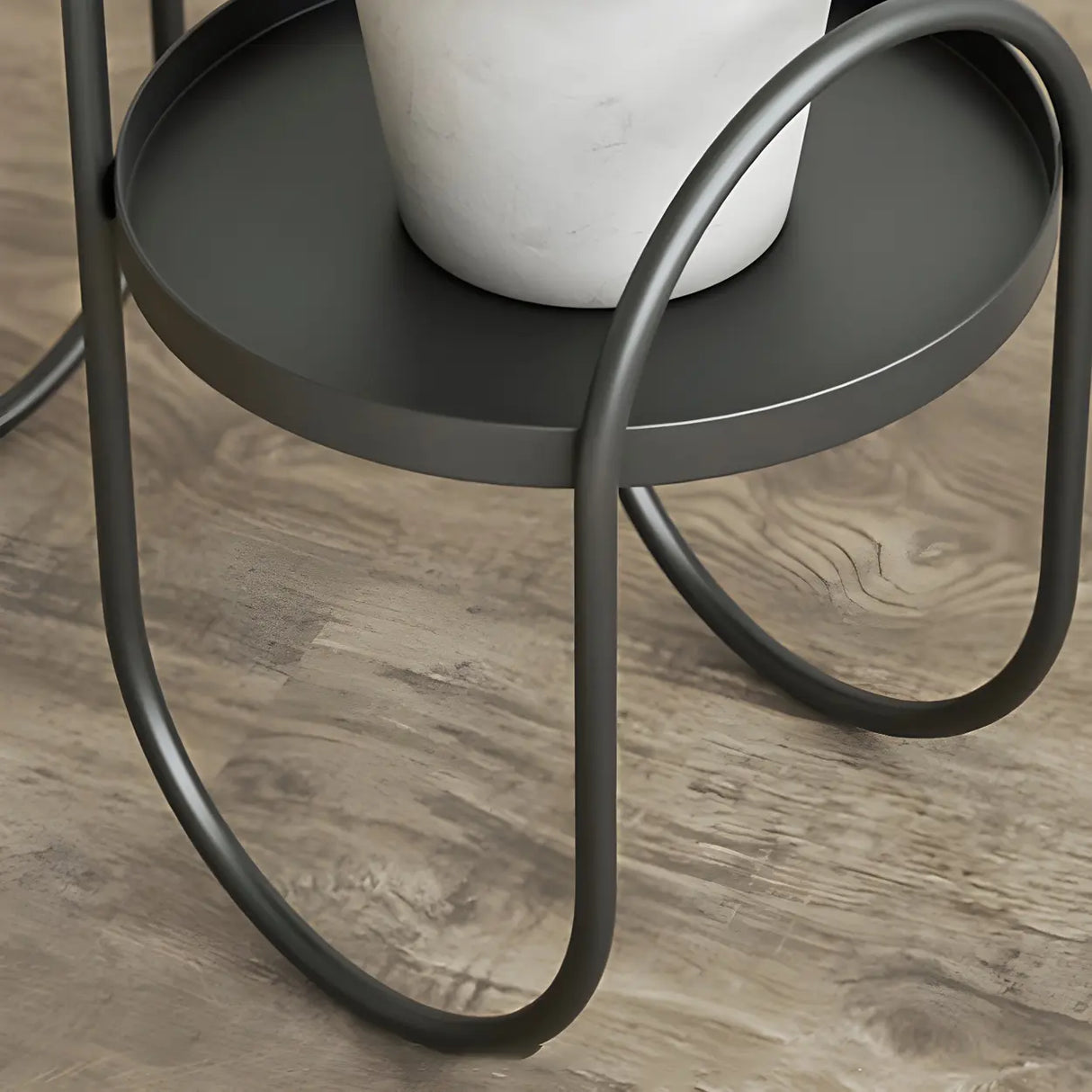 Stylish Round Metal 2 Tiers Black Sled Base Plant Stand Image - 7