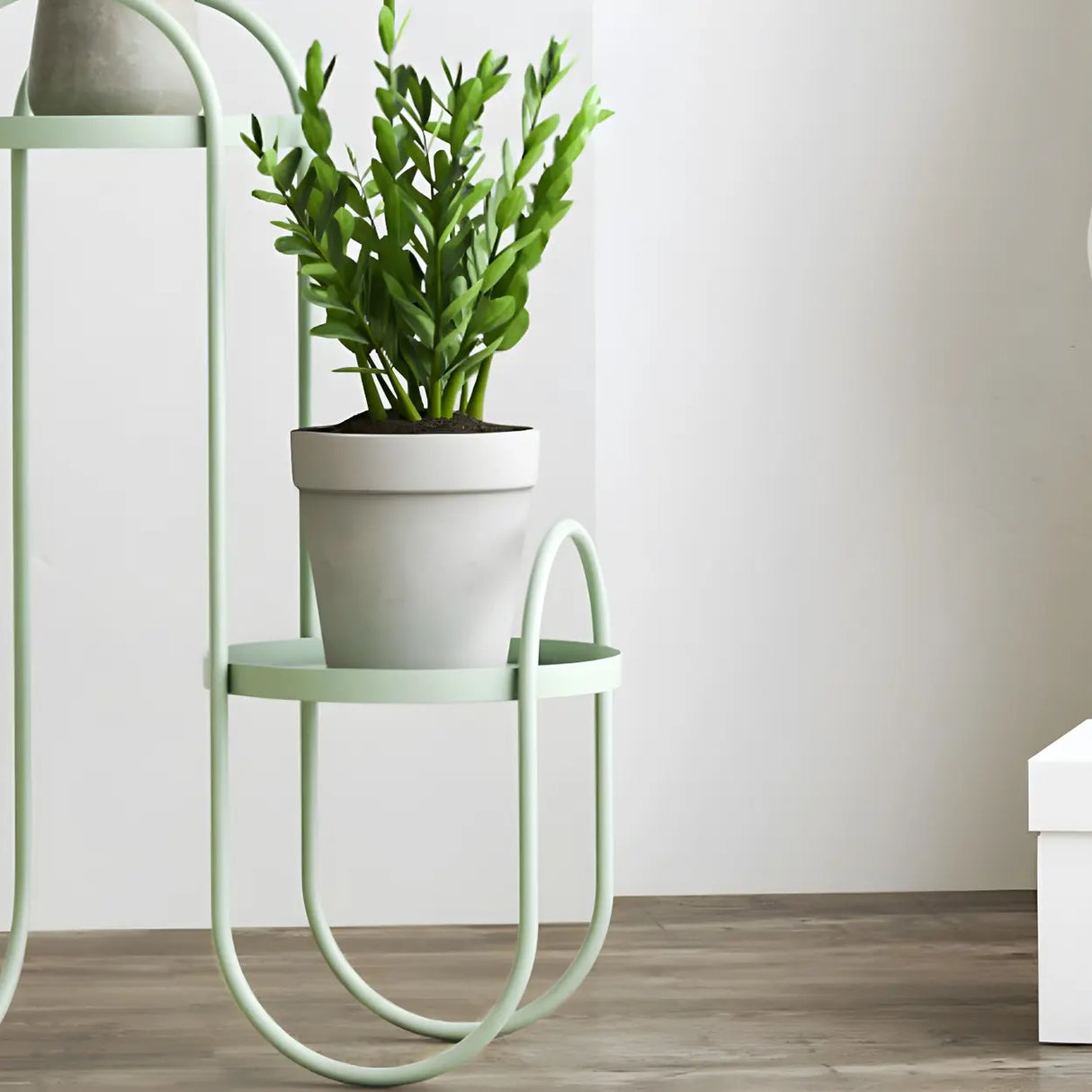 Stylish Round Metal 2 Tiers Black Sled Base Plant Stand Image - 8