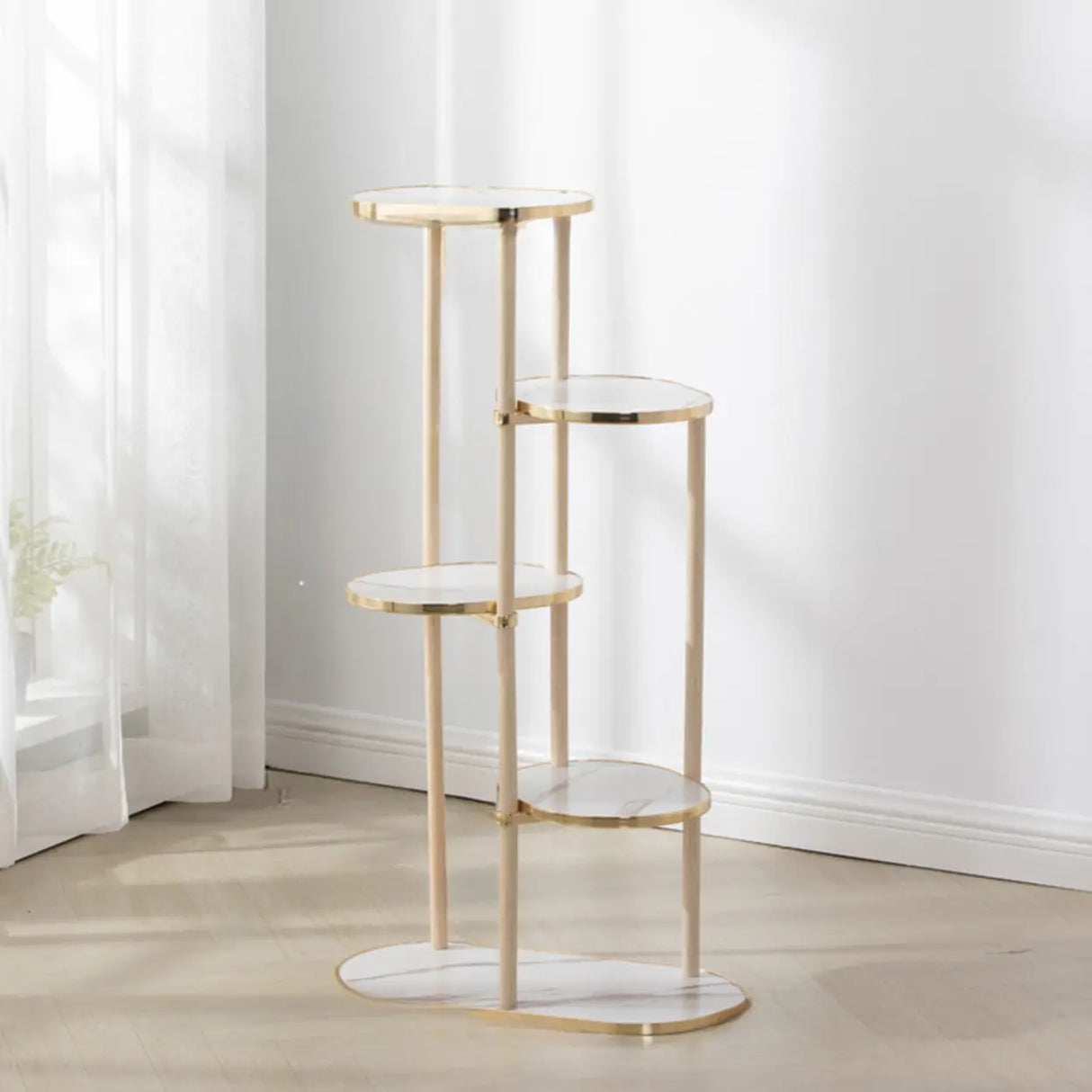 Stylish Round Wood Indoor Natural Tiered Plant Stand Image - 10