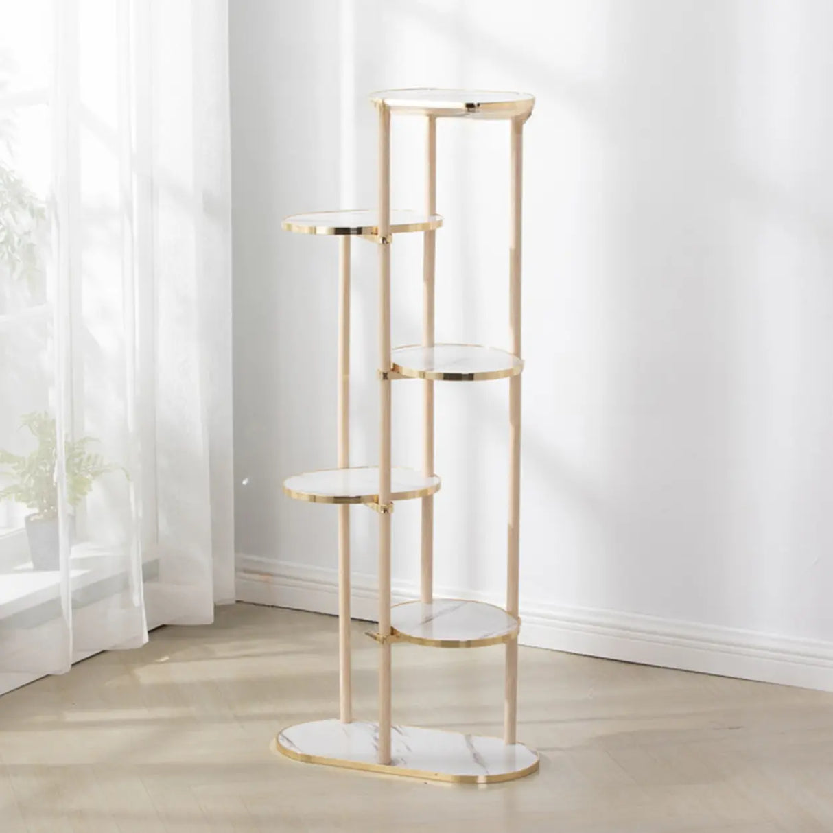 Stylish Round Wood Indoor Natural Tiered Plant Stand Image - 11