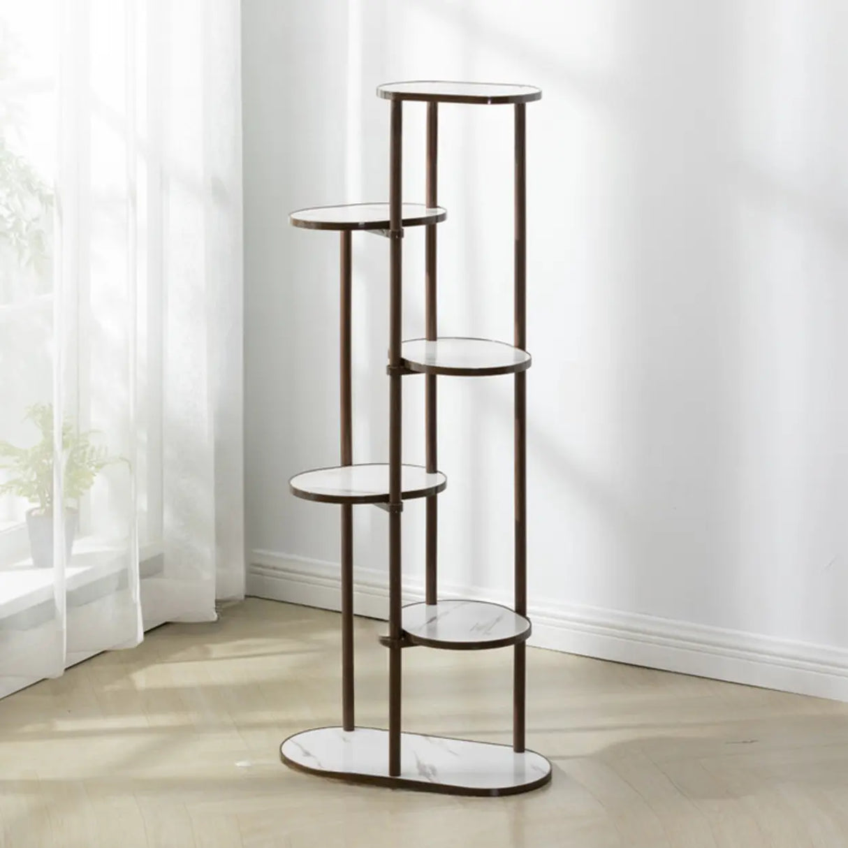 Stylish Round Wood Indoor Natural Tiered Plant Stand Image - 12