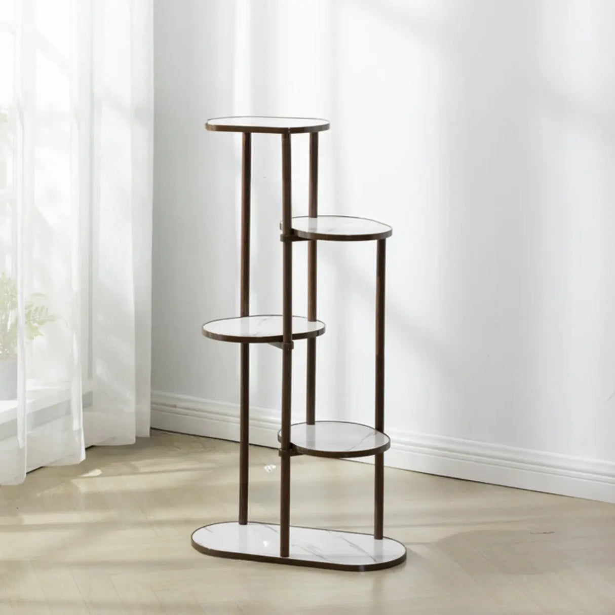 Stylish Round Wood Indoor Natural Tiered Plant Stand Image - 4